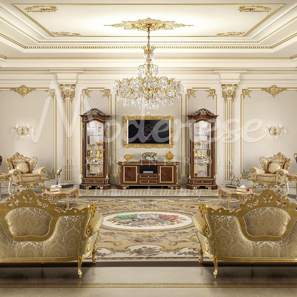 Elegant Baroque furniture in Jeddah Majilis by Modenese Luxury Interiors, showcasing opulence and sophisticated craftsmanship
