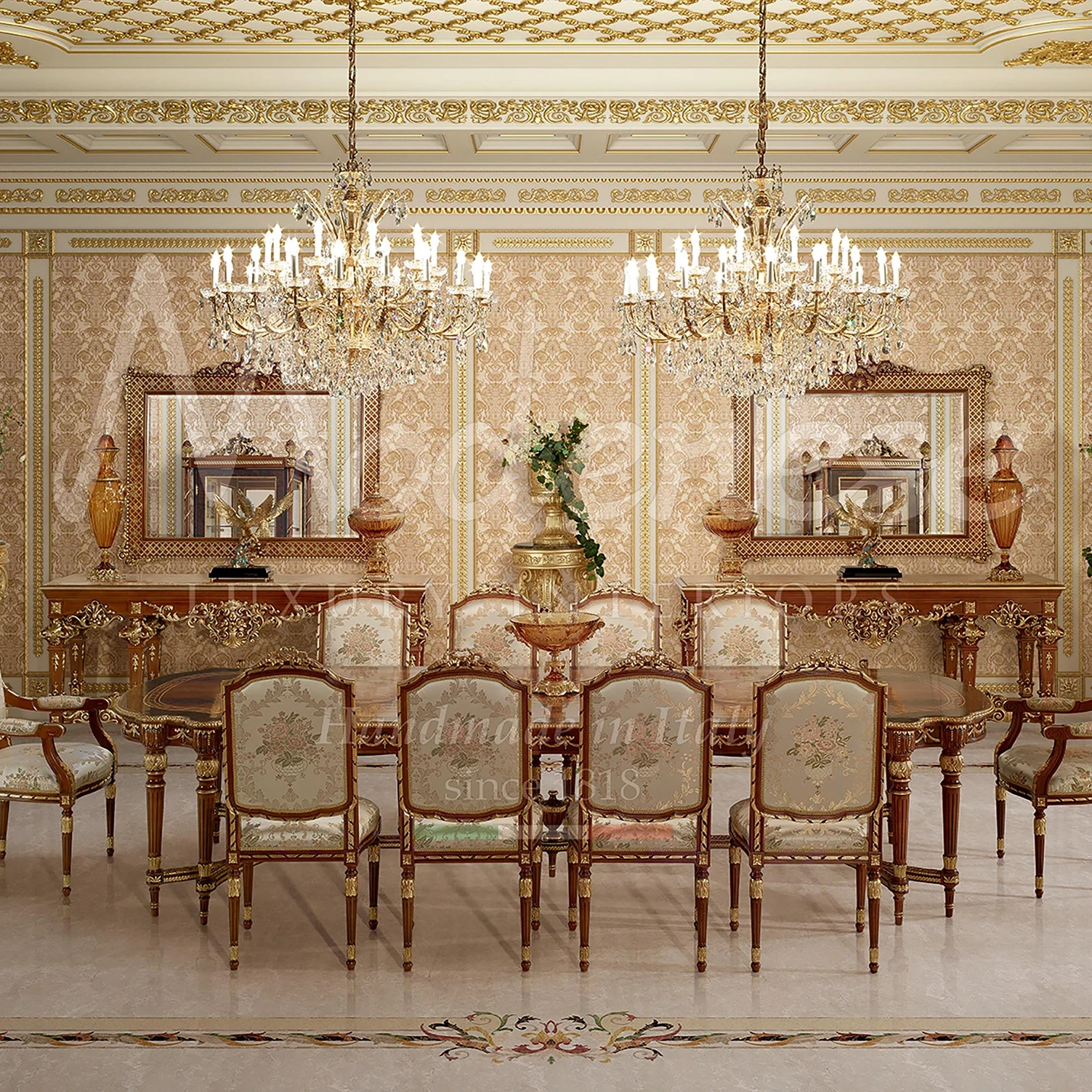 Dubai's empire-style classic dining room created by Italian artisans exudes classical luxury and timeless elegance