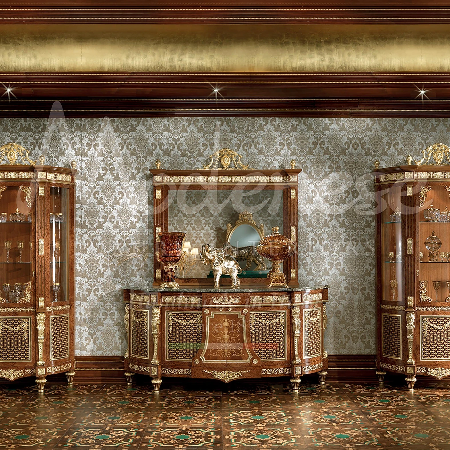 Classic Imperial Vitrines and Hand-Made Cabinets for Decorating the Most Luxurious Dining Rooms Created by Modenese Interiors