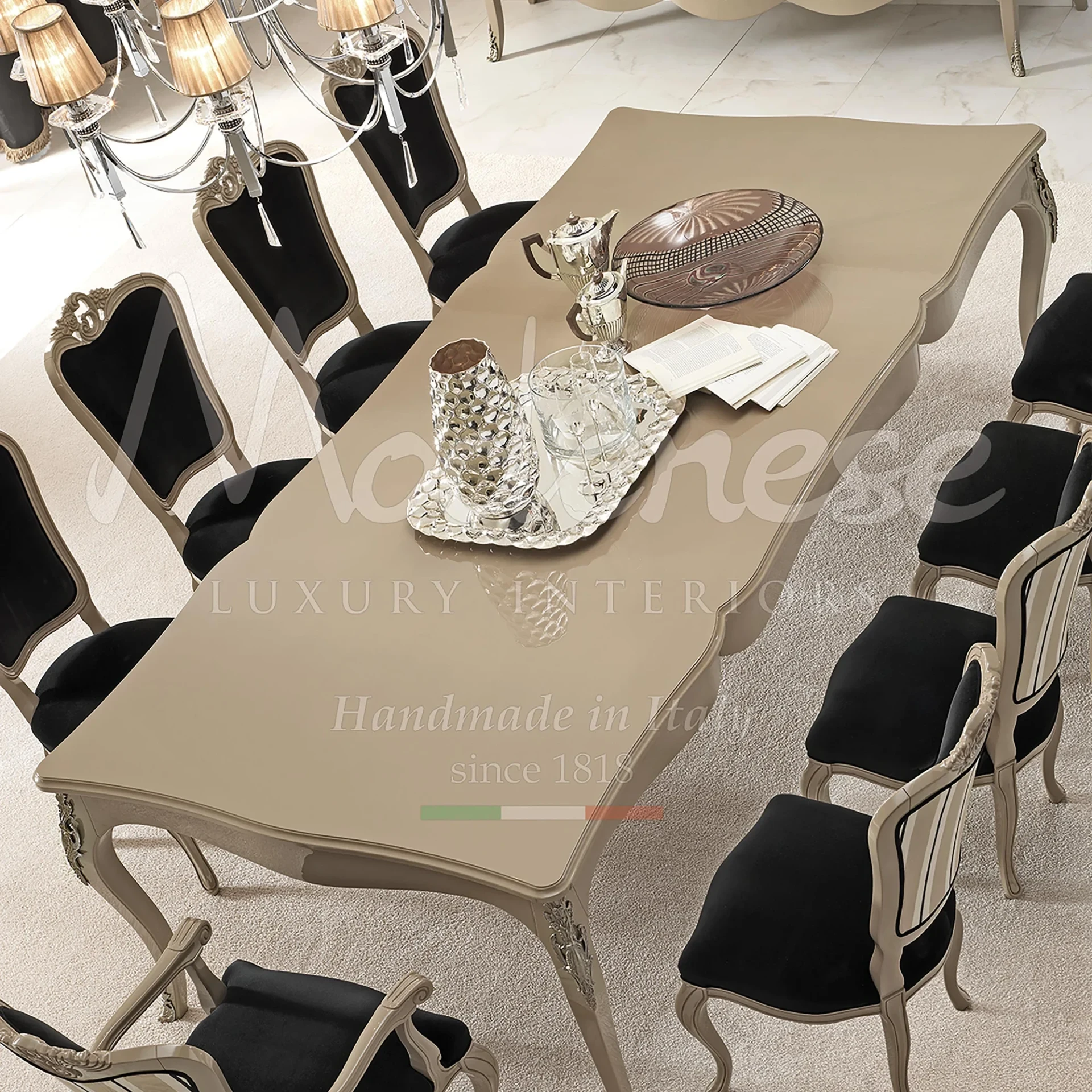 An exclusive contemporary dining room table design that combines modern elegance with innovative functionality made in Italy.