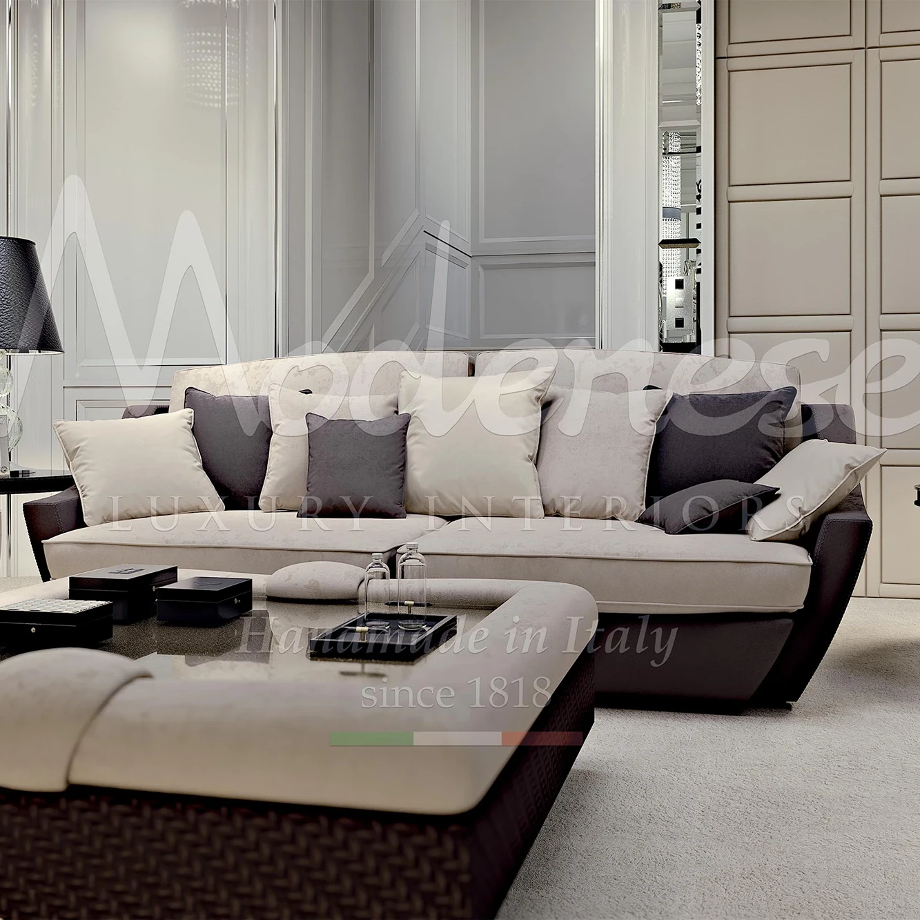 Modern leather sofa designed for luxury projects in Baku, offering sleek, modern aesthetics and supreme comfort.