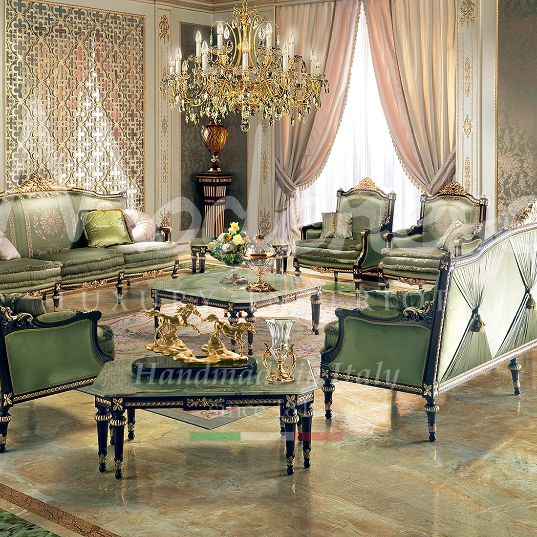 Modenese-designed classic villa interior design: a luxe LA living room that redefines elegance.