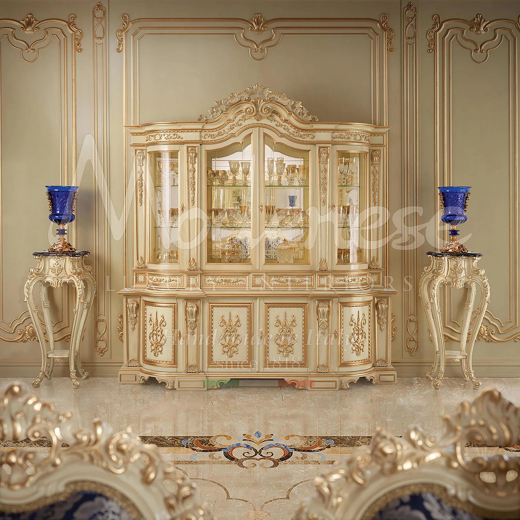 Luxury ivory lacquered credenza, the perfect classic touch for an elegant dining room décor for classic villa in Kuwait.