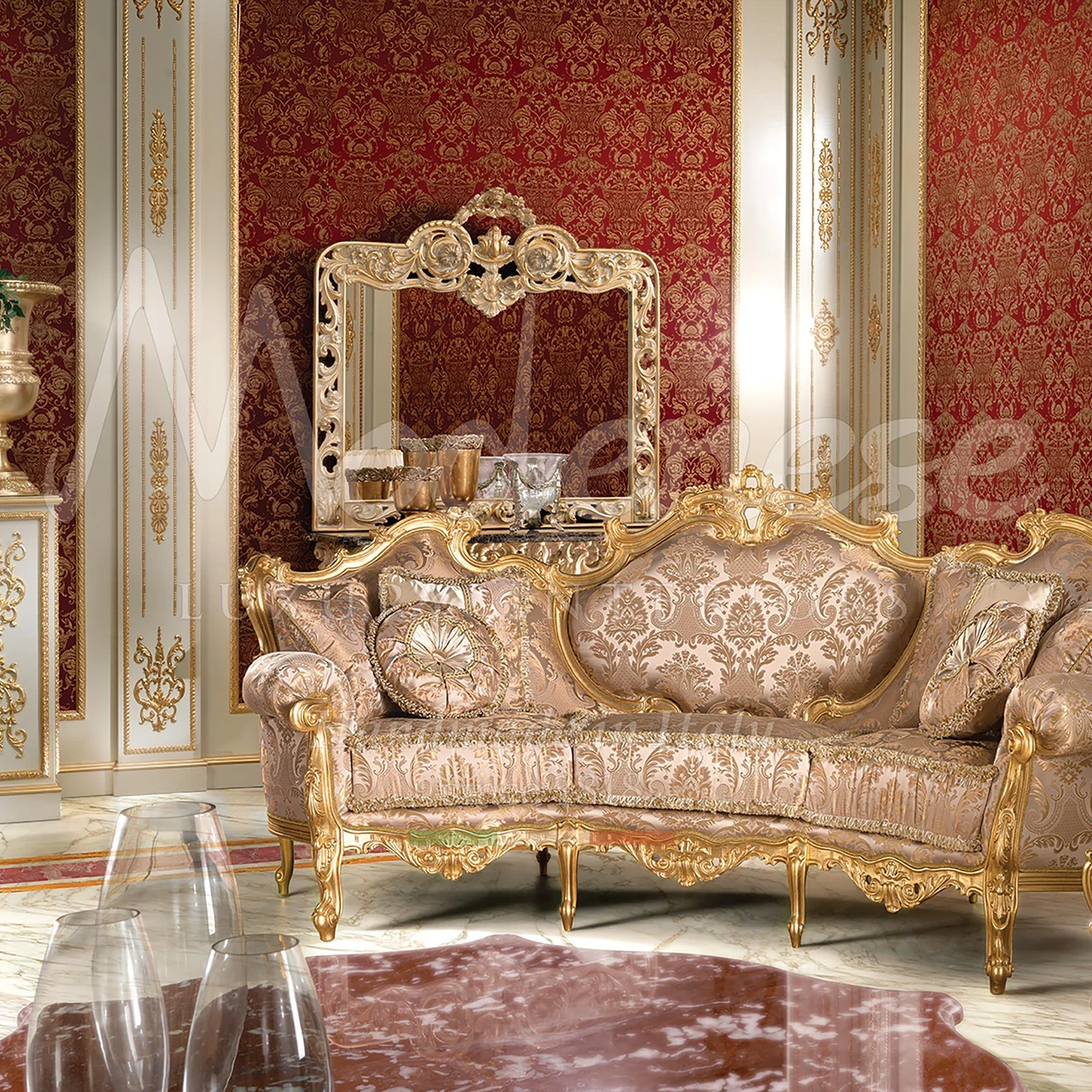 Classic Venetian-style Baroque sofa for Dubai villa interior villa in classic style by top interior designers