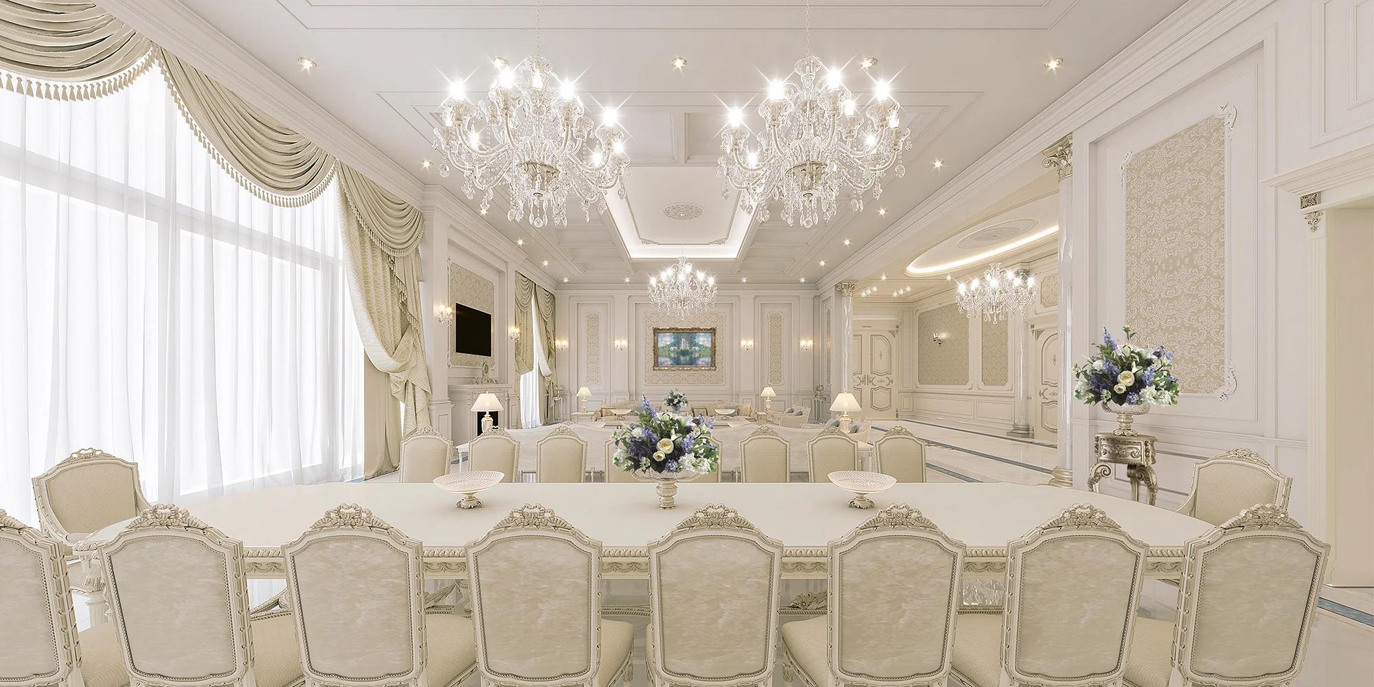 Illustration of Penthouse Apartment With Beautiful Artistic Chandeliers